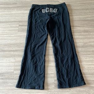 BCBG Y2K Washed Black Rhinestone Track Yoga Flare Pants